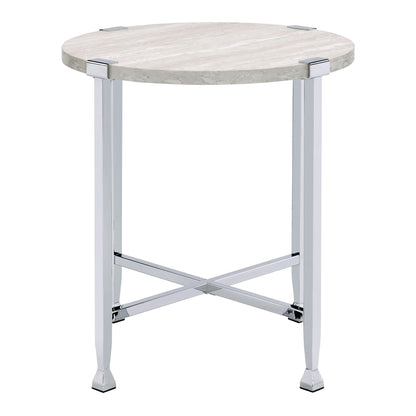 White Oak and Chrome End Table with X Shape Base image 2