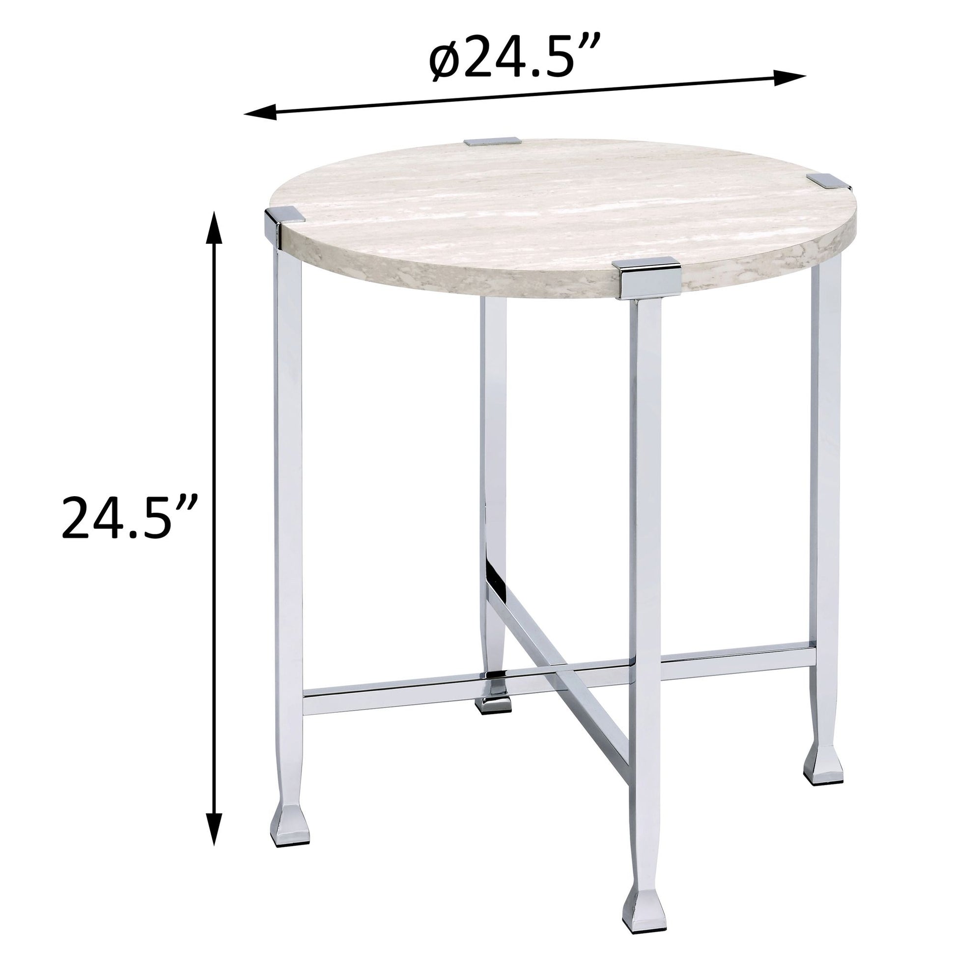 White Oak and Chrome End Table with X Shape Base image 5