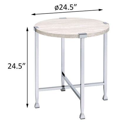 White Oak and Chrome End Table with X Shape Base image 5