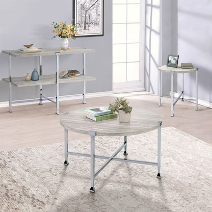 White Oak and Chrome End Table with X Shape Base image 6