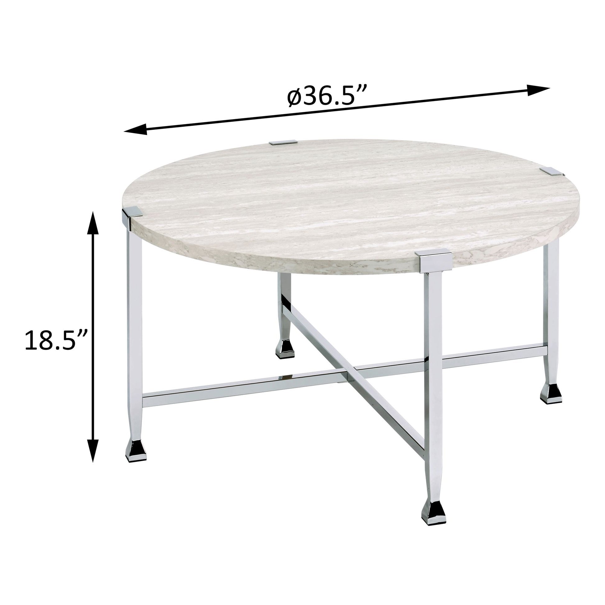 White Oak and Chrome Round Coffee Table image 4
