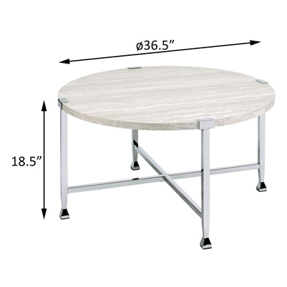 White Oak and Chrome Round Coffee Table image 4