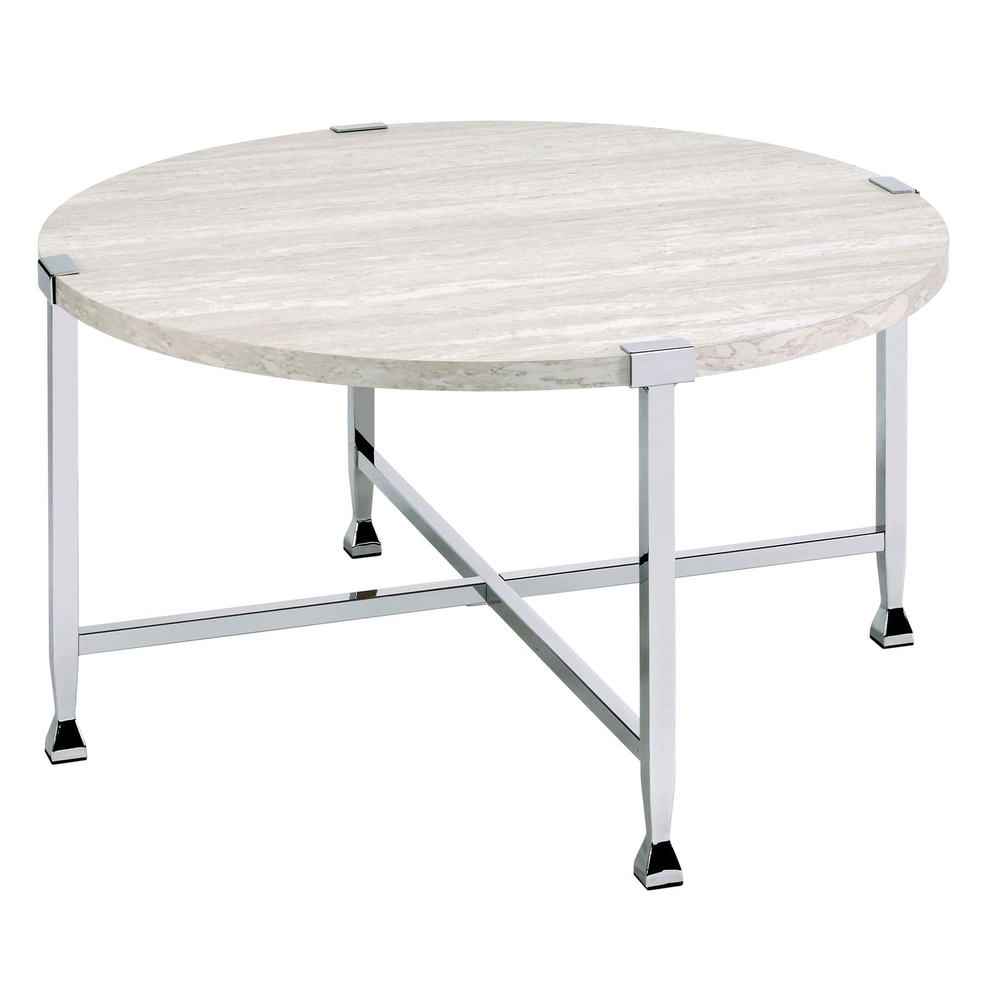 White Oak and Chrome Round Coffee Table image 1