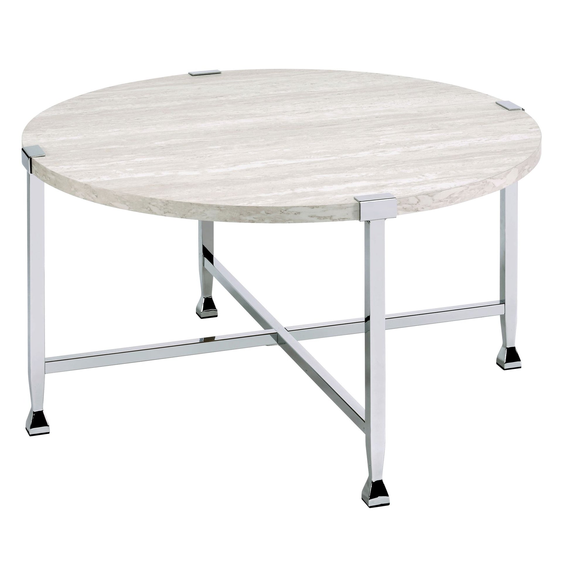 White Oak and Chrome Round Coffee Table image 1