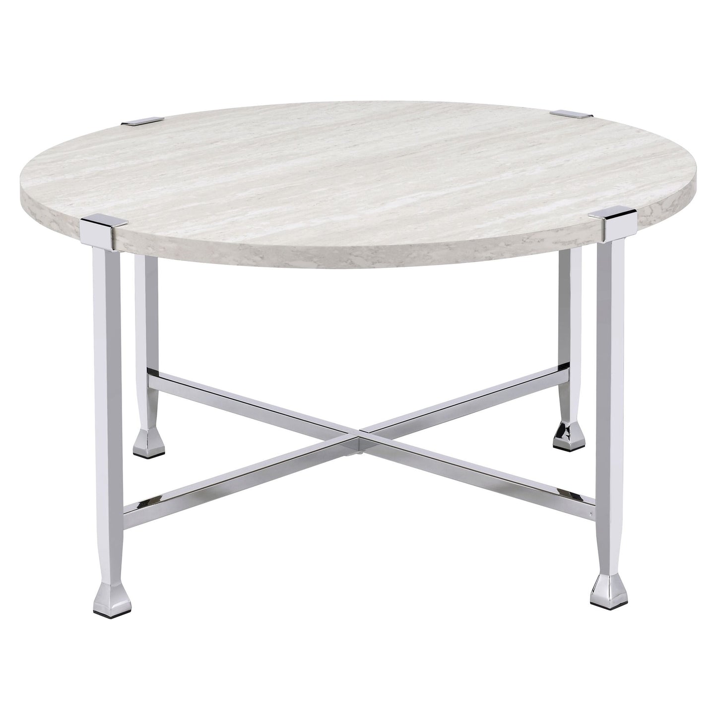 White Oak and Chrome Round Coffee Table image 2