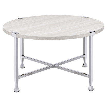 White Oak and Chrome Round Coffee Table image 2