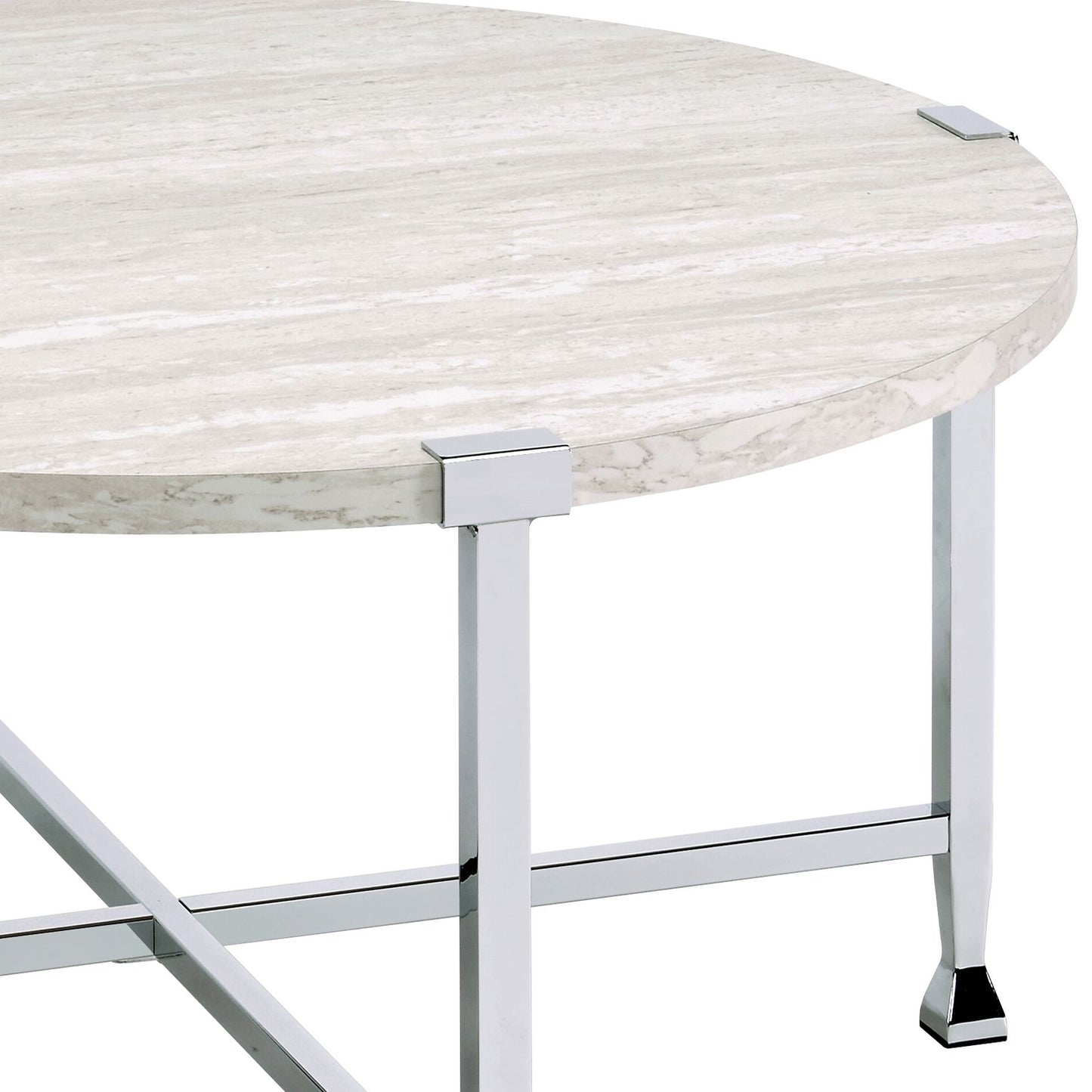 White Oak and Chrome Round Coffee Table image 3