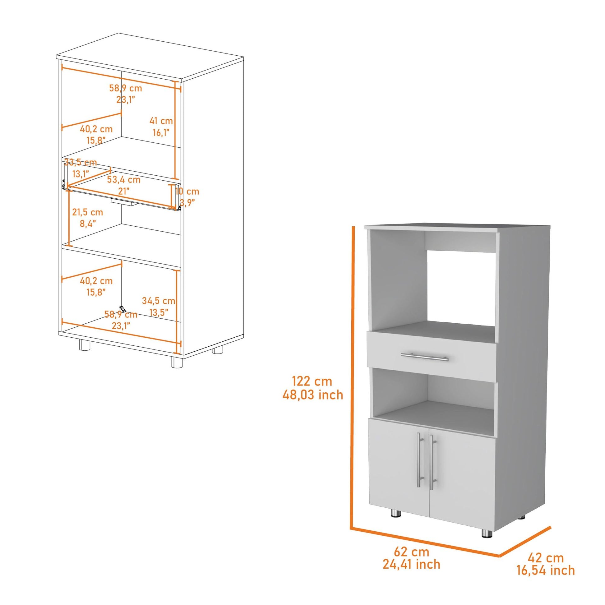 White Pantry Cabinet Microwave Stand image 6