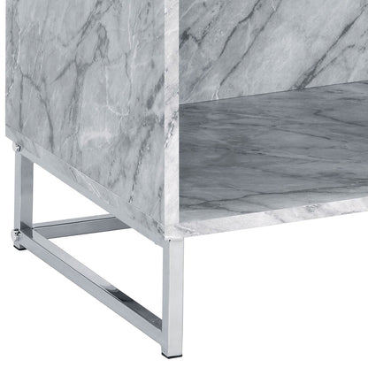 White Printed Faux Marble and Chrome Accent Table image 6