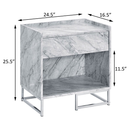 White Printed Faux Marble and Chrome Accent Table image 7