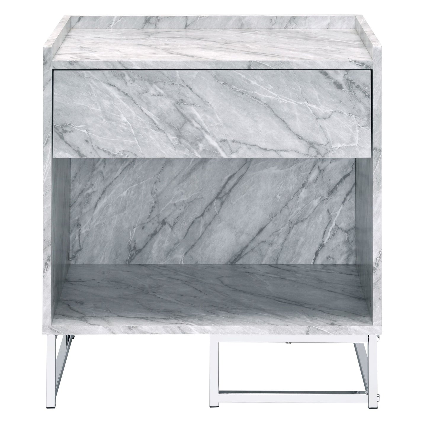 White Printed Faux Marble and Chrome Accent Table image 2