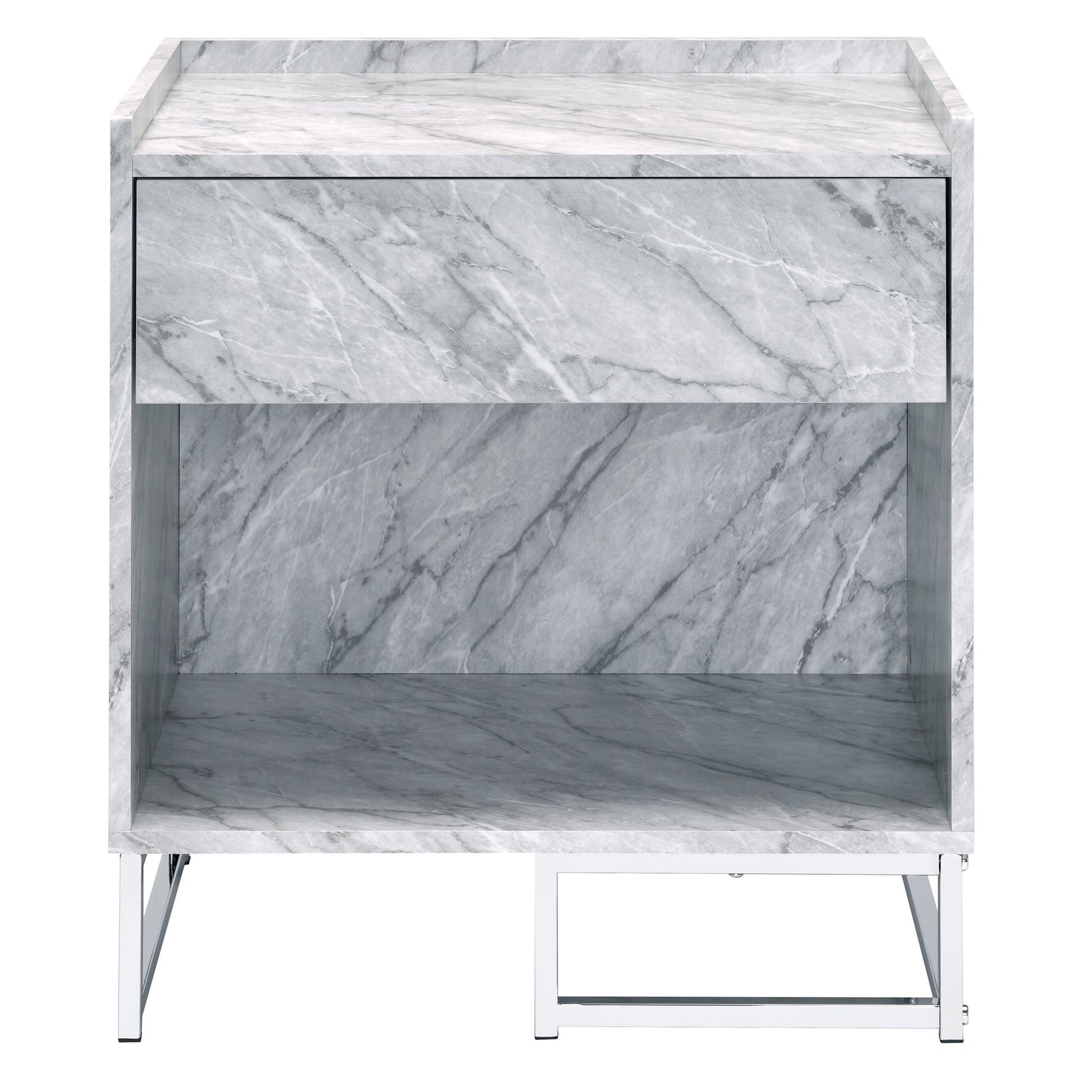 White Printed Faux Marble and Chrome Accent Table image 2