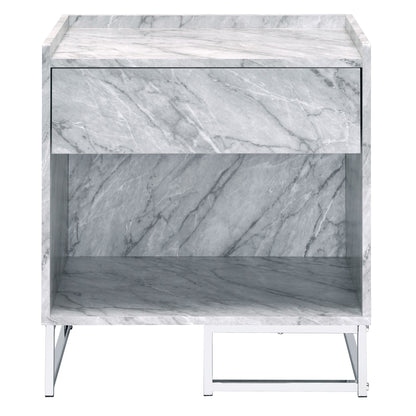 White Printed Faux Marble and Chrome Accent Table image 2