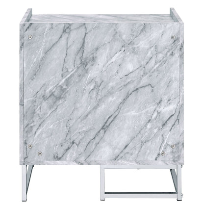 White Printed Faux Marble and Chrome Accent Table image 3