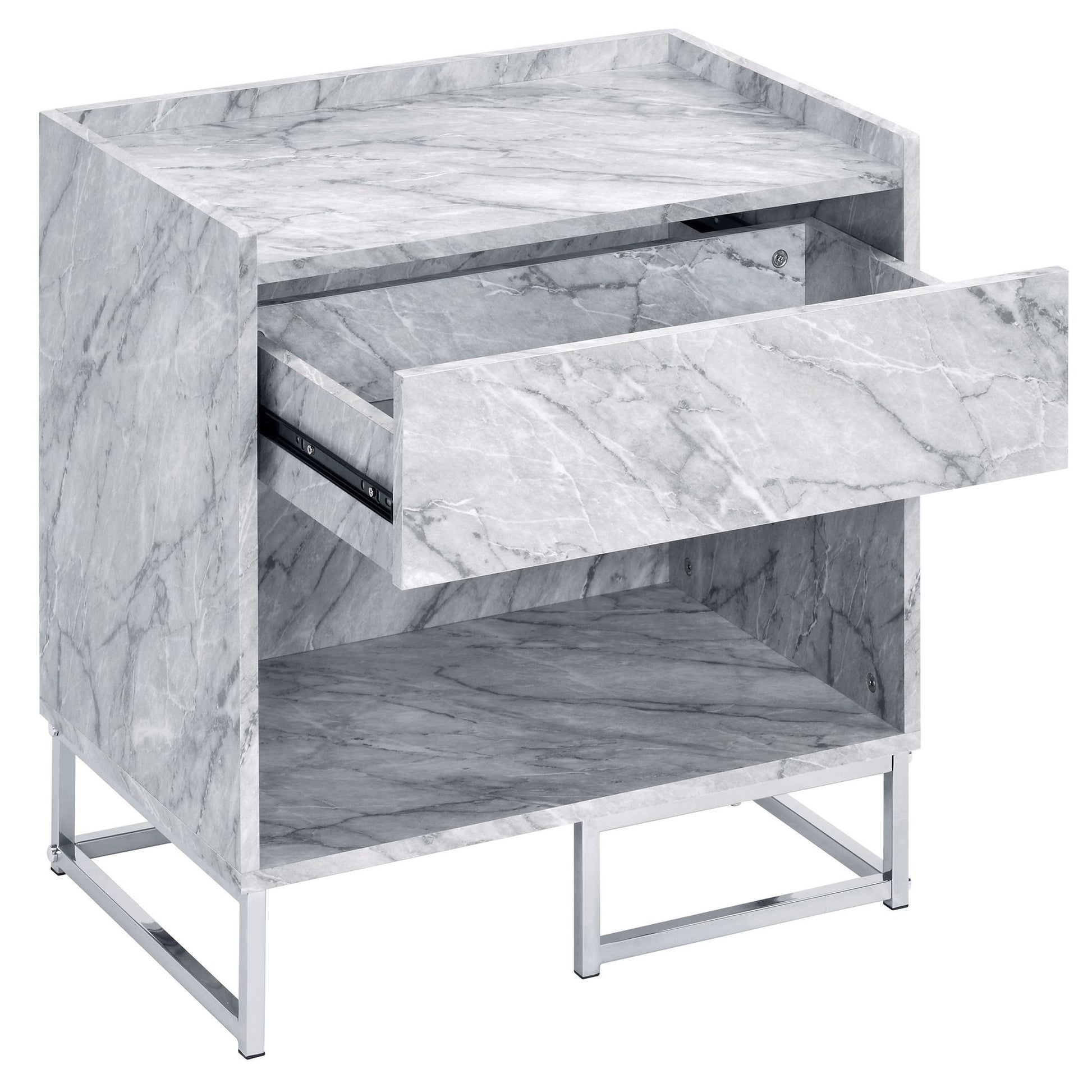 White Printed Faux Marble and Chrome Accent Table image 4