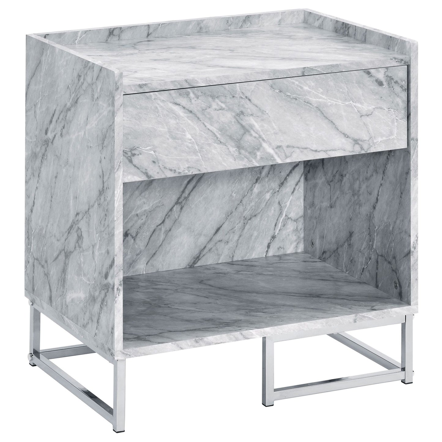 White Printed Faux Marble and Chrome Accent Table image 1