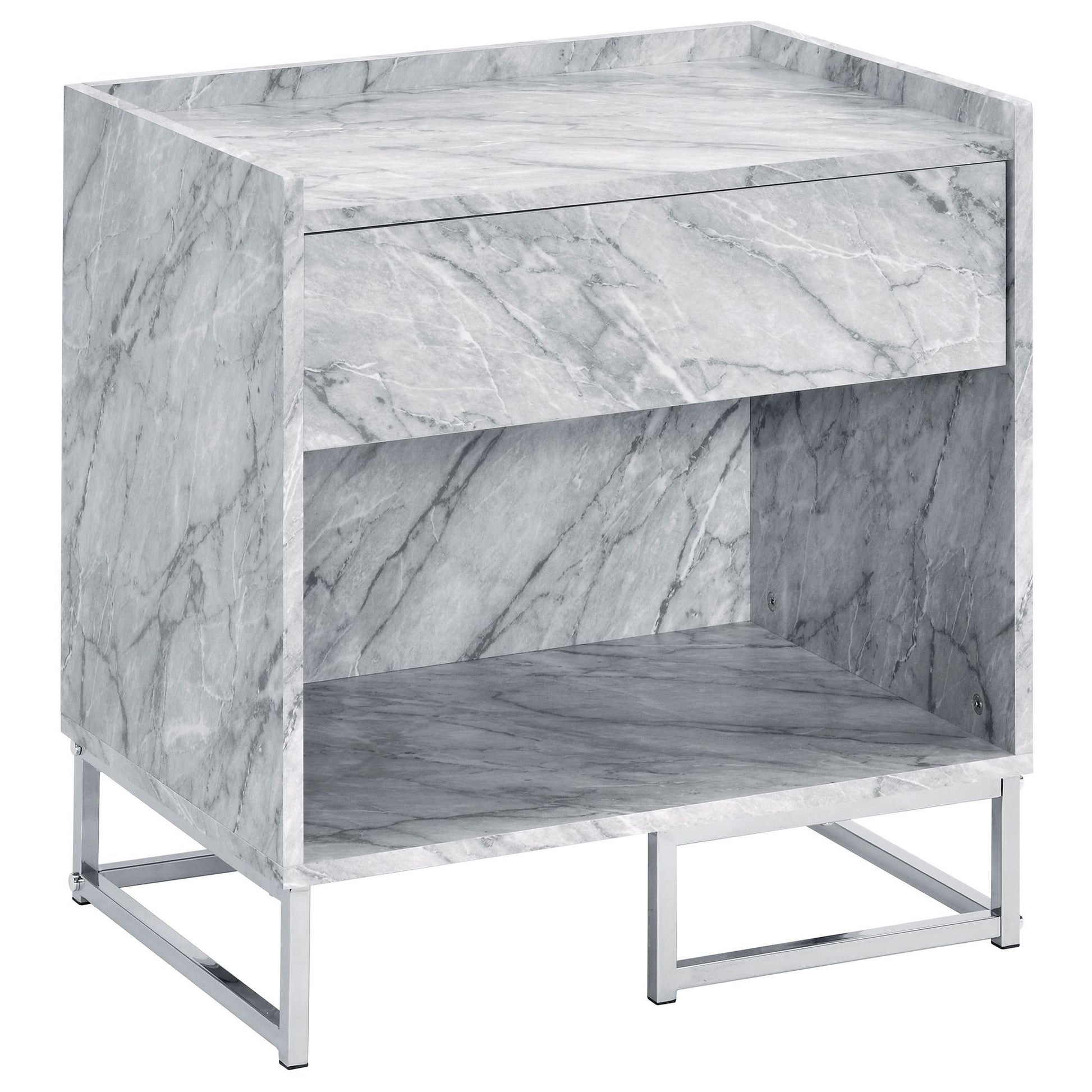 White Printed Faux Marble and Chrome Accent Table image 1