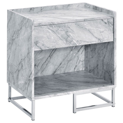 White Printed Faux Marble and Chrome Accent Table image 1