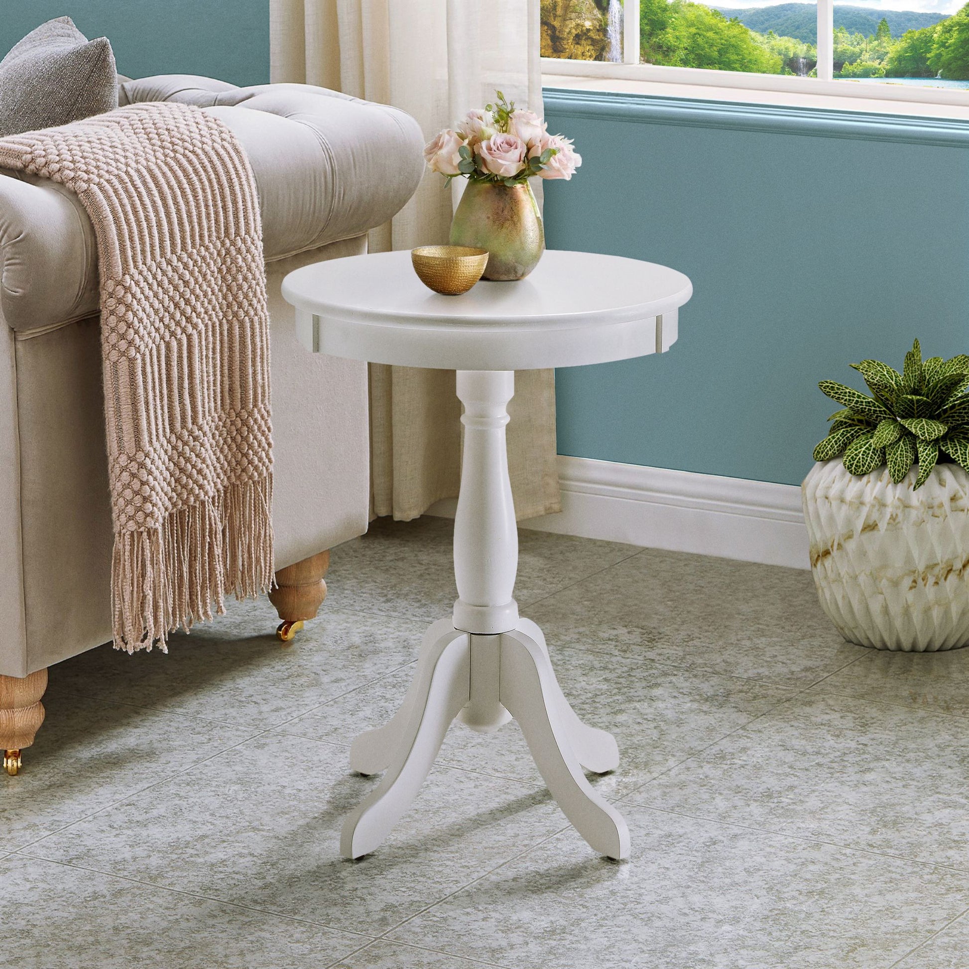 White Side Table with Turned Pedestal image 1