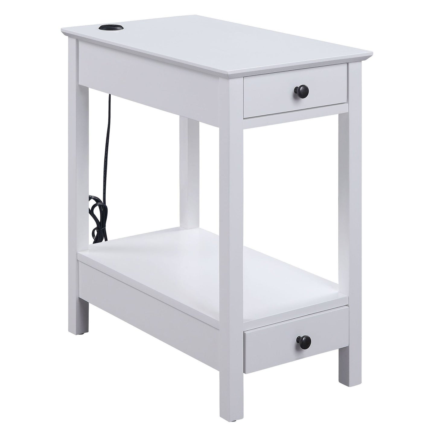 White Storage Accent Table with USB image 2
