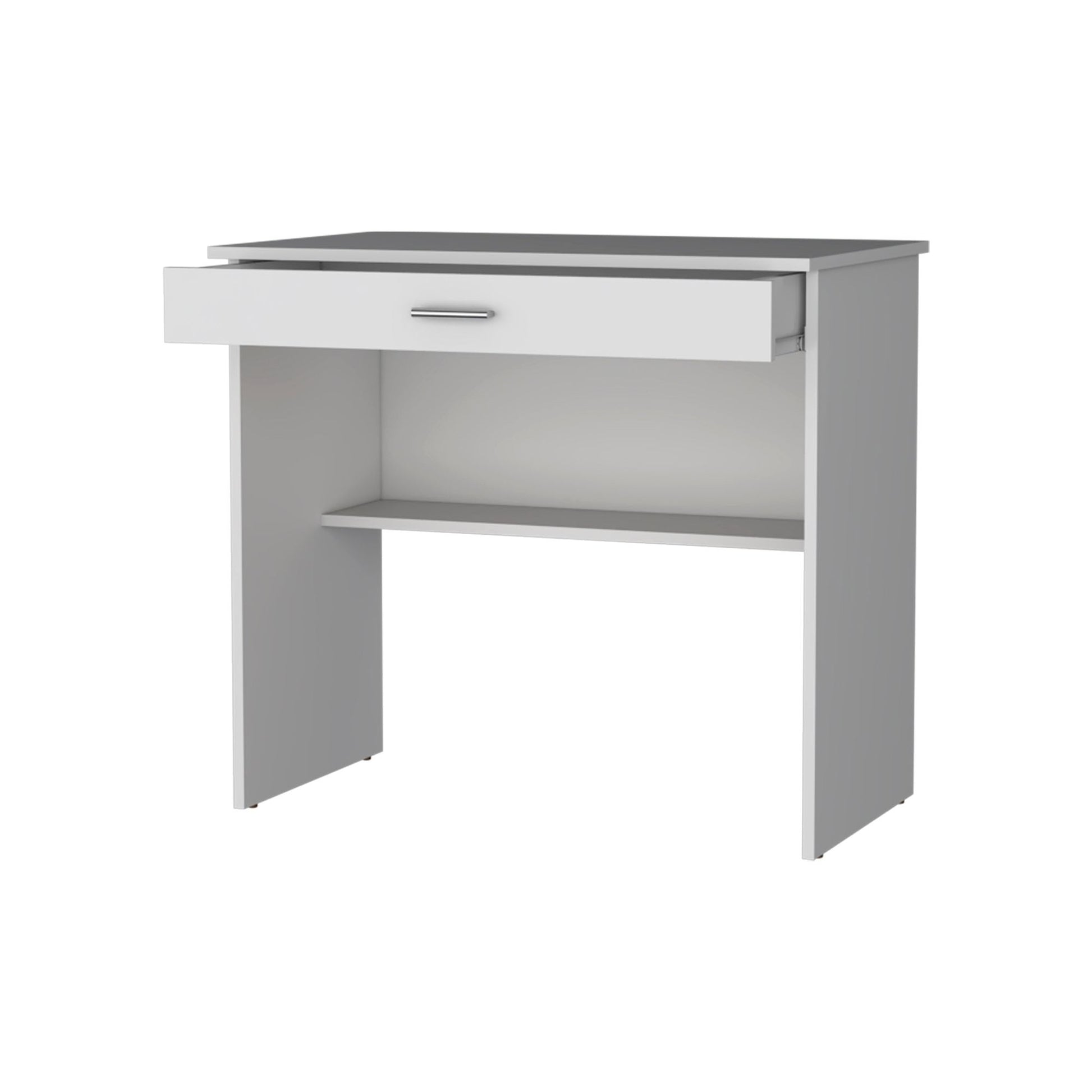 White Storage Desk with Drawer and Shelf image 3