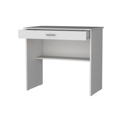 White Storage Desk with Drawer and Shelf image 3