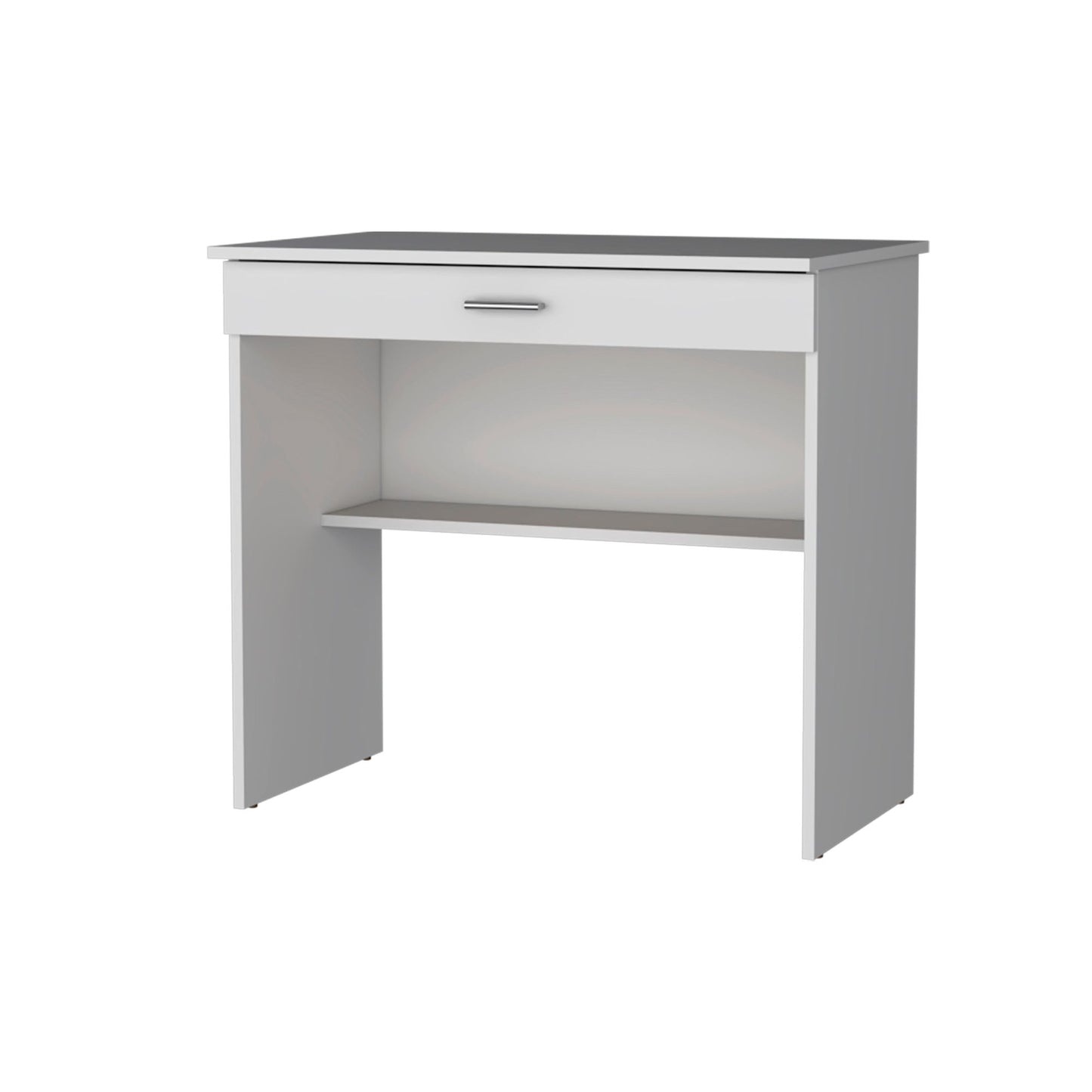 White Storage Desk with Drawer and Shelf image 4