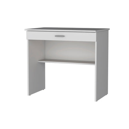 White Storage Desk with Drawer and Shelf image 4