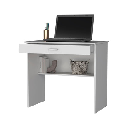 White Storage Desk with Drawer and Shelf image 5