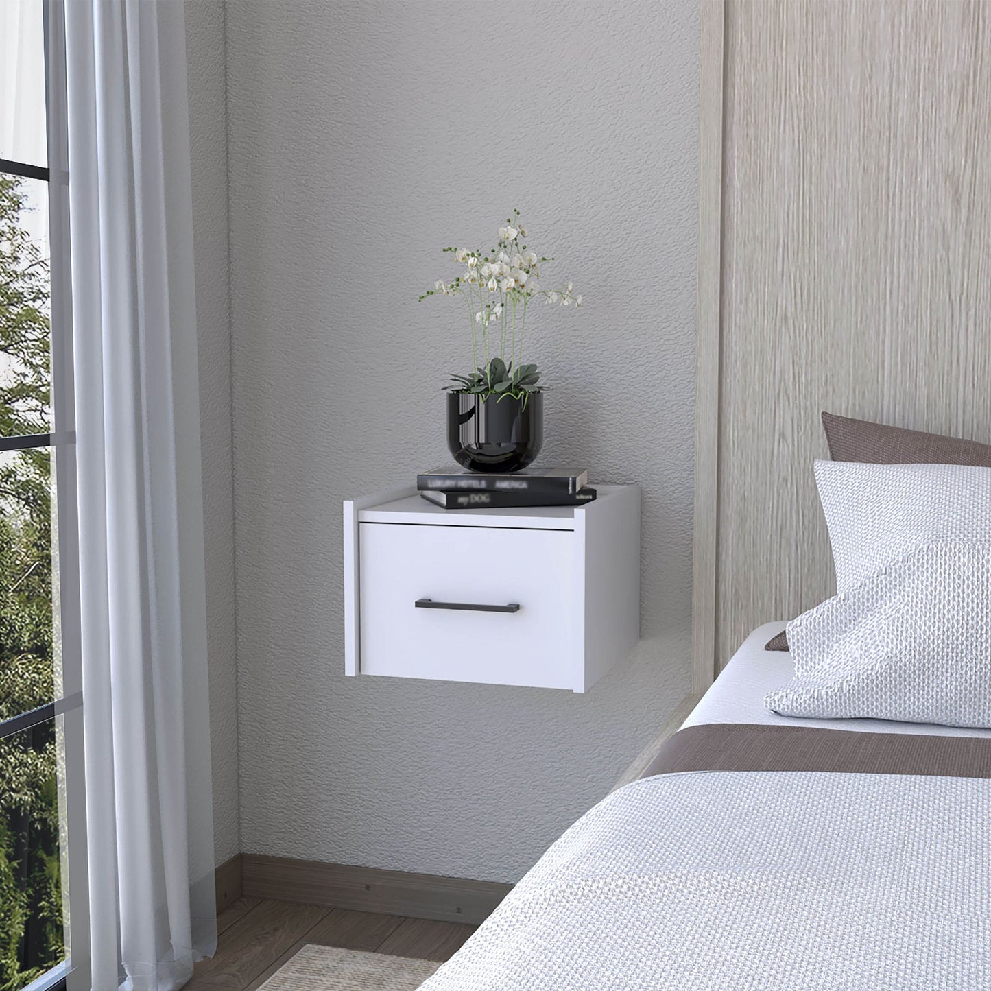White Wall-Mounted Floating Nightstand image 1