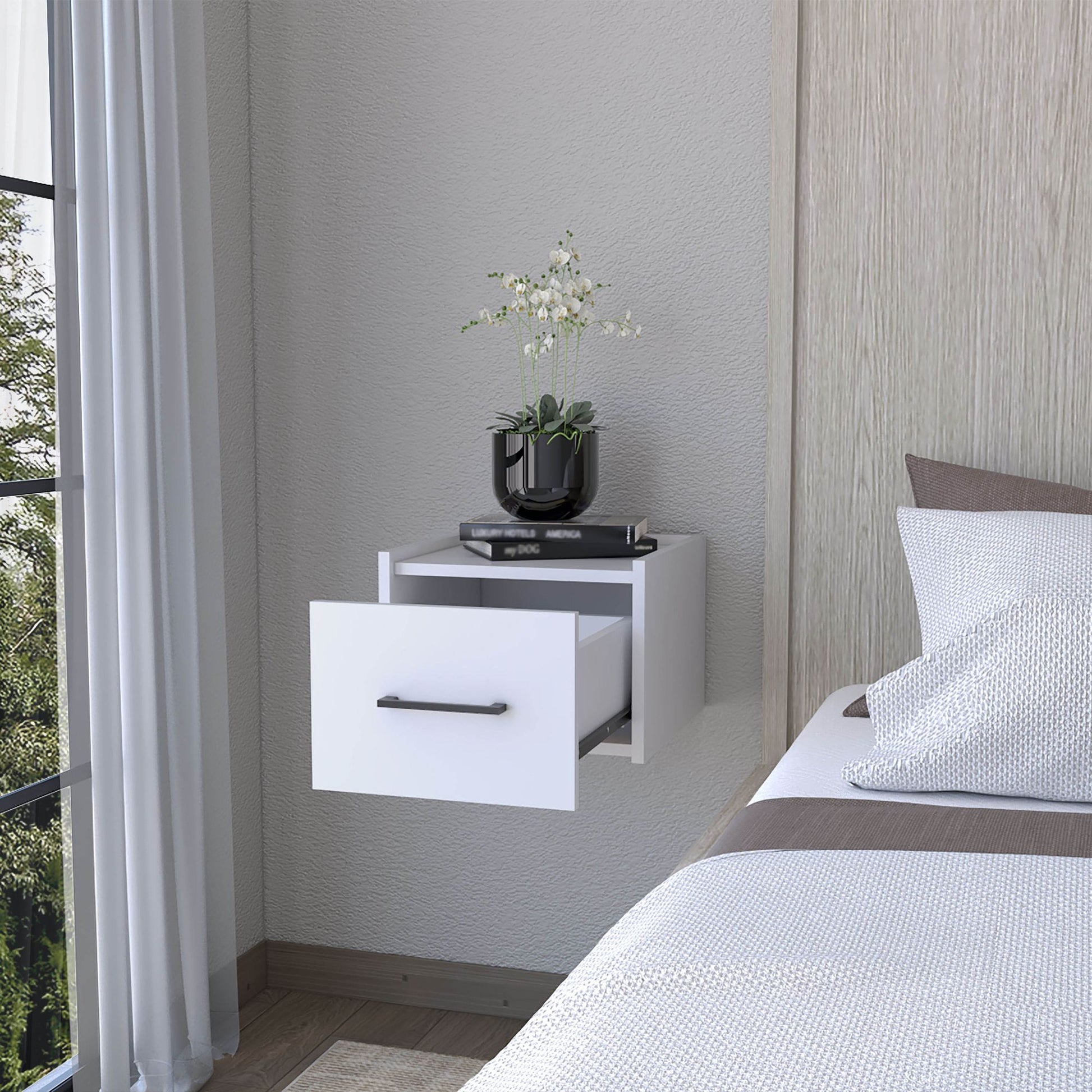 White Wall-Mounted Floating Nightstand image 2