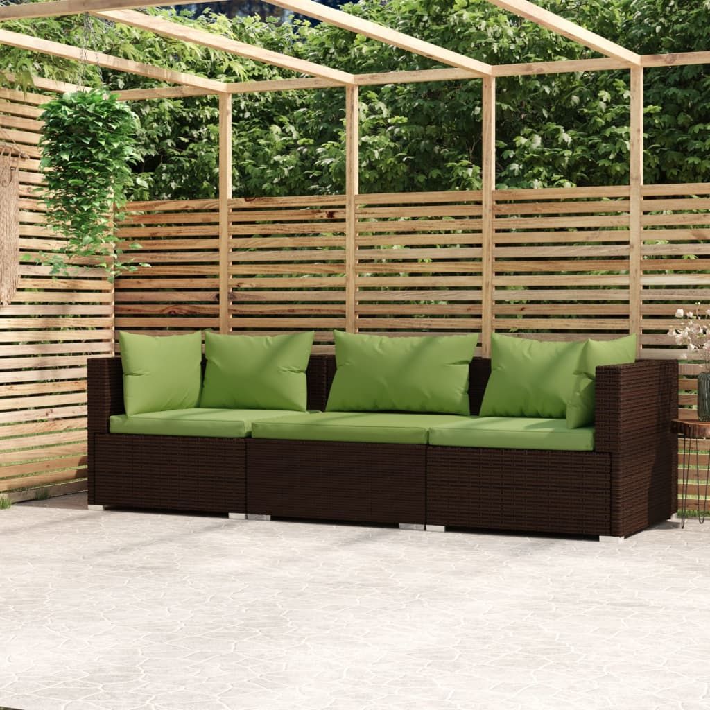 Wicker Patio Furniture 3 Piece with Cushions Brown Poly Rattan image 1