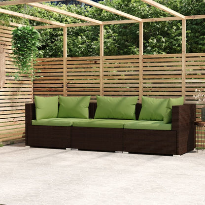 Wicker Patio Furniture 3 Piece with Cushions Brown Poly Rattan image 1