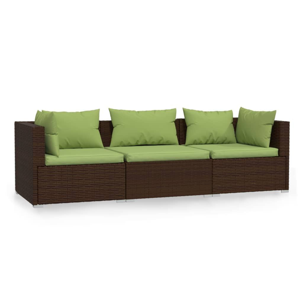 Wicker Patio Furniture 3 Piece with Cushions Brown Poly Rattan image 2