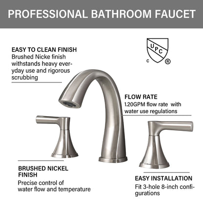 Widespread Bathroom Sink Faucets Two Handle 3 Hole Vanity Bath Faucet with Drain Assembly (Brushed Nickel) image 4