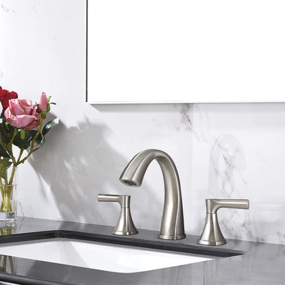 Widespread Bathroom Sink Faucets Two Handle 3 Hole Vanity Bath Faucet with Drain Assembly (Brushed Nickel) image 6
