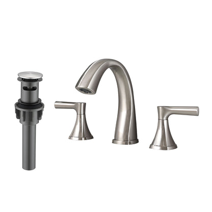 Widespread Bathroom Sink Faucets Two Handle 3 Hole Vanity Bath Faucet with Drain Assembly (Brushed Nickel) image 1