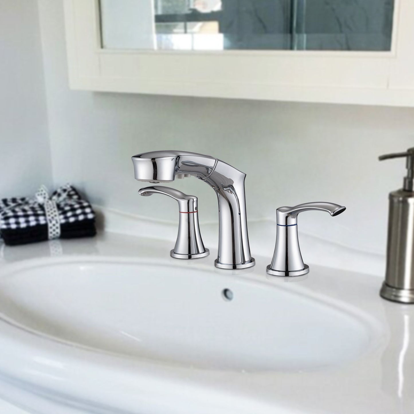Widespread Pull Out Sprayer Bathroom Faucet, 2-handle Bathroom Sink Faucet image 10