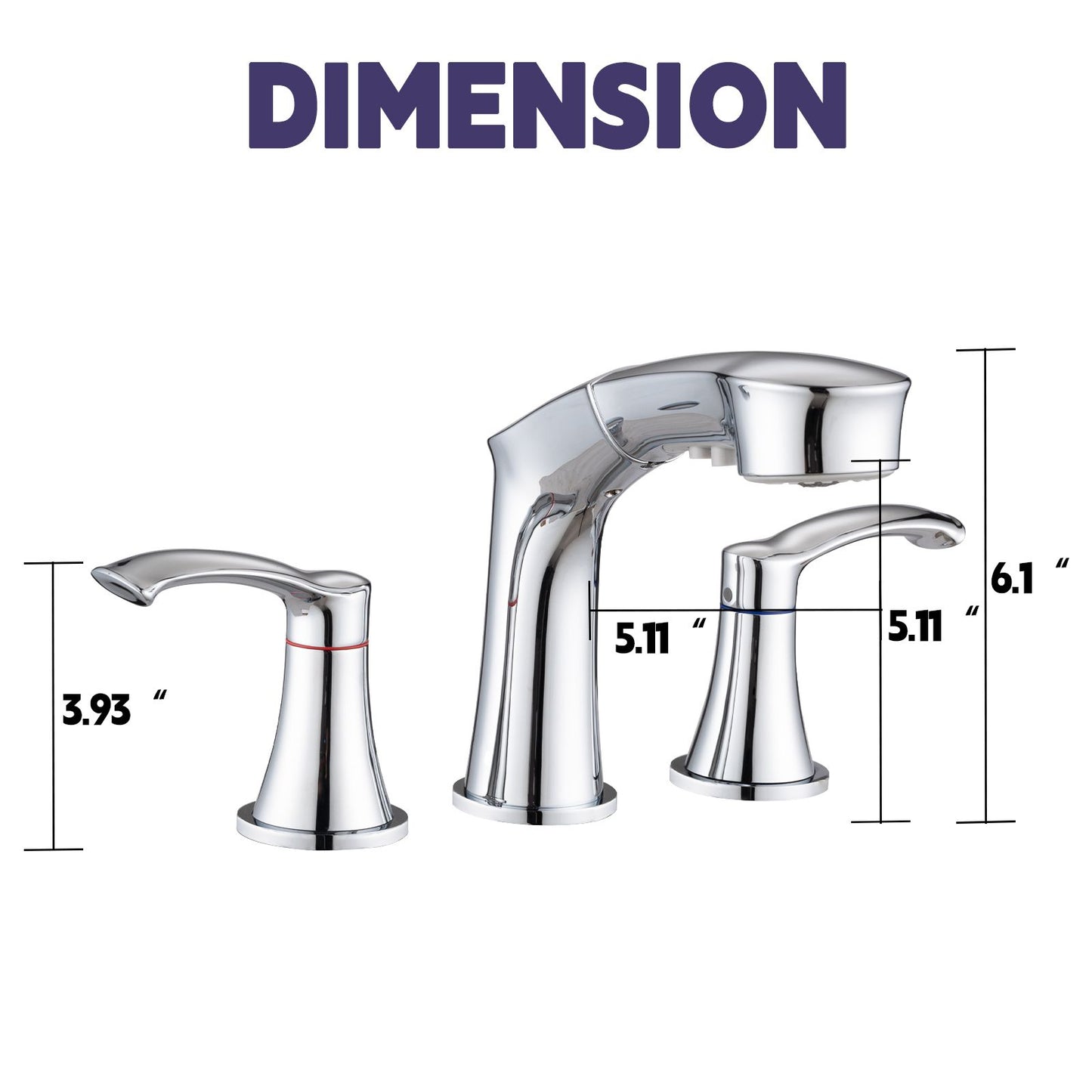 Widespread Pull Out Sprayer Bathroom Faucet, 2-handle Bathroom Sink Faucet image 3