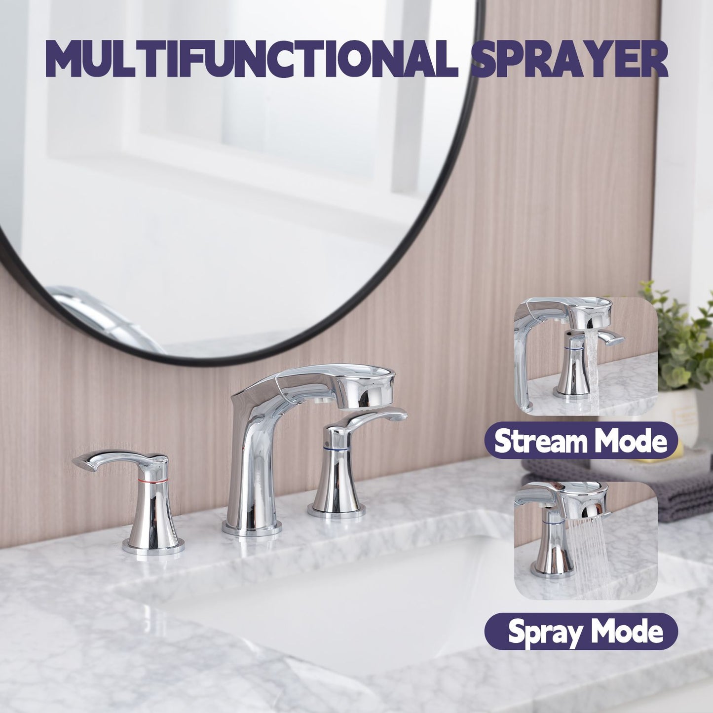 Widespread Pull Out Sprayer Bathroom Faucet, 2-handle Bathroom Sink Faucet image 9