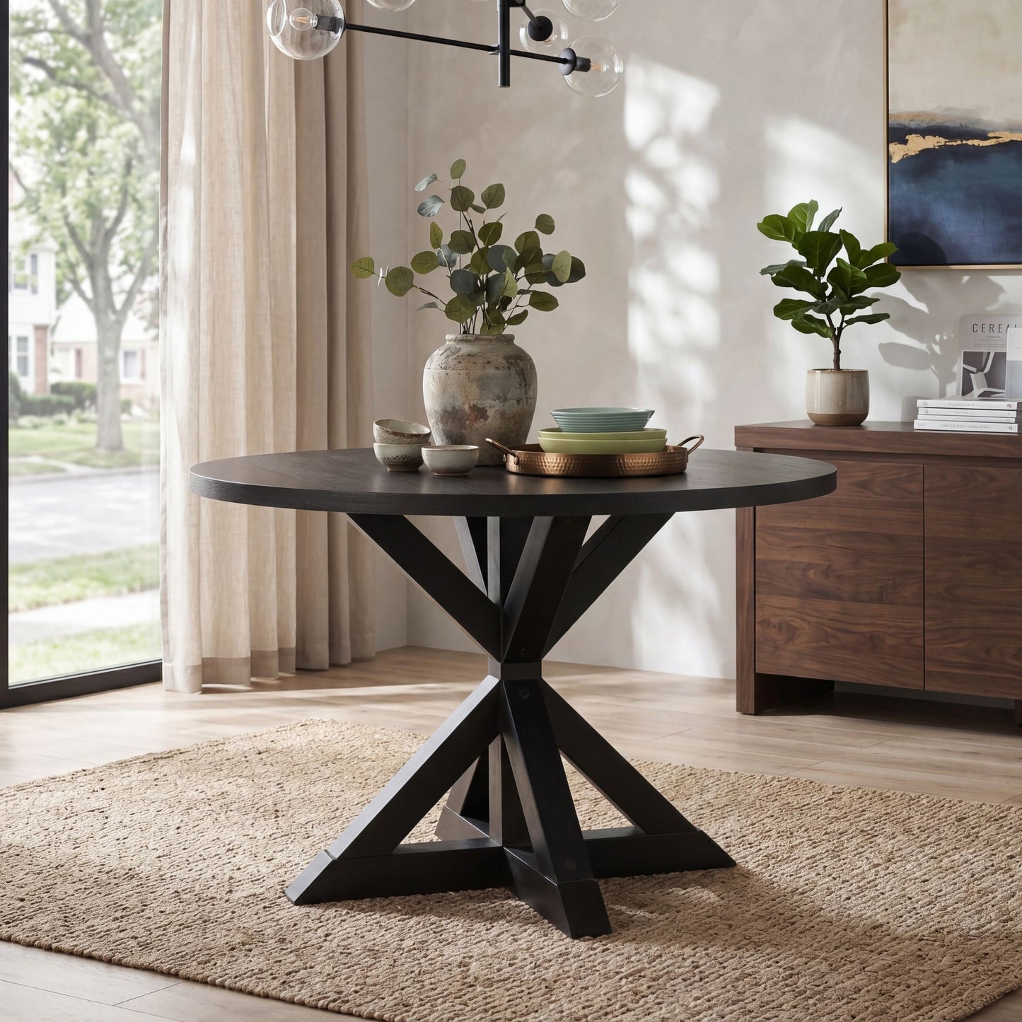Windvale Cross-Buck Base Dining Table in Black image 3