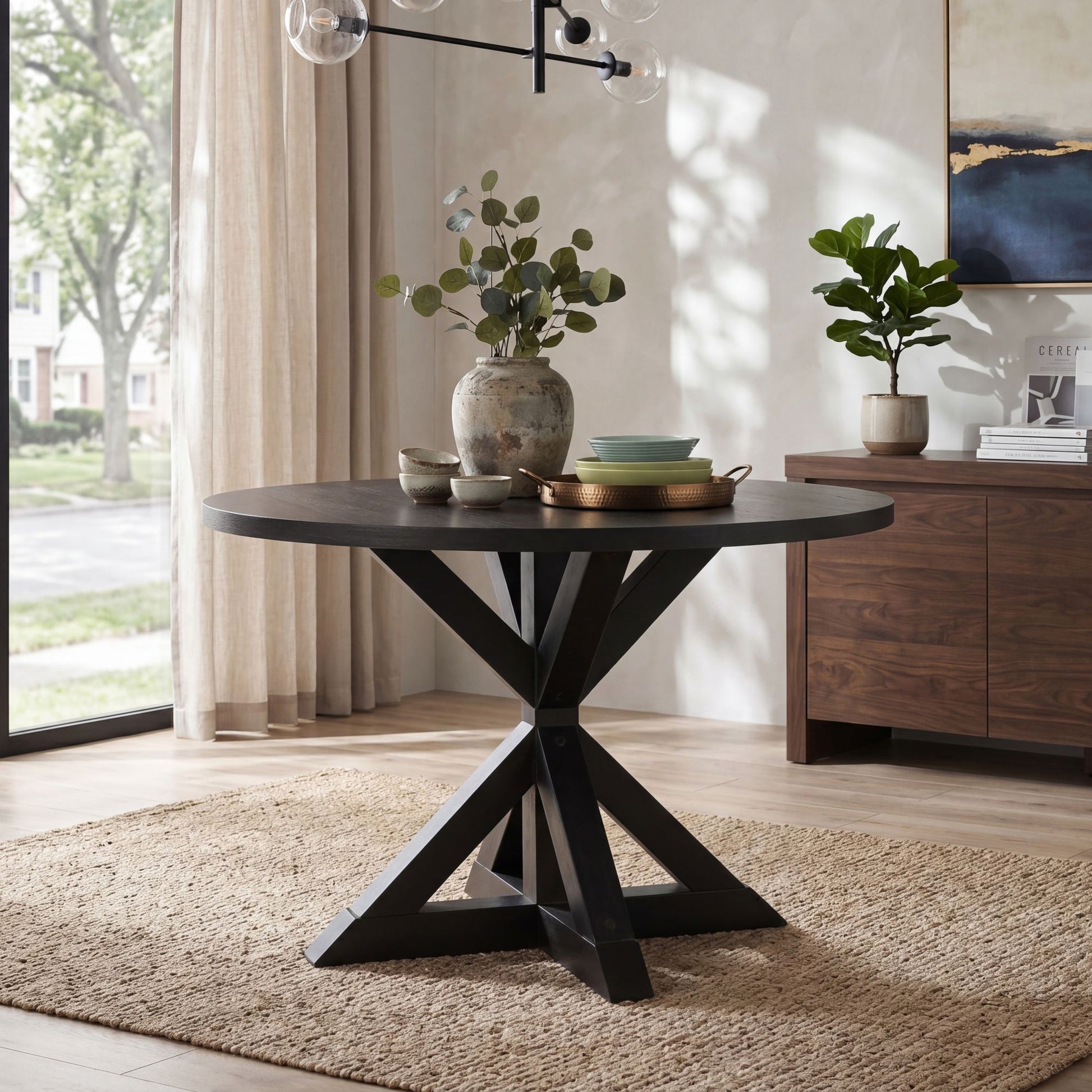 Windvale Cross-Buck Base Dining Table in Black image 3