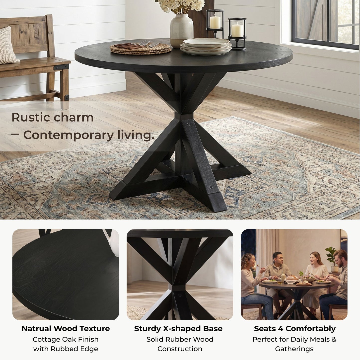 Windvale Cross-Buck Base Dining Table in Black image 8