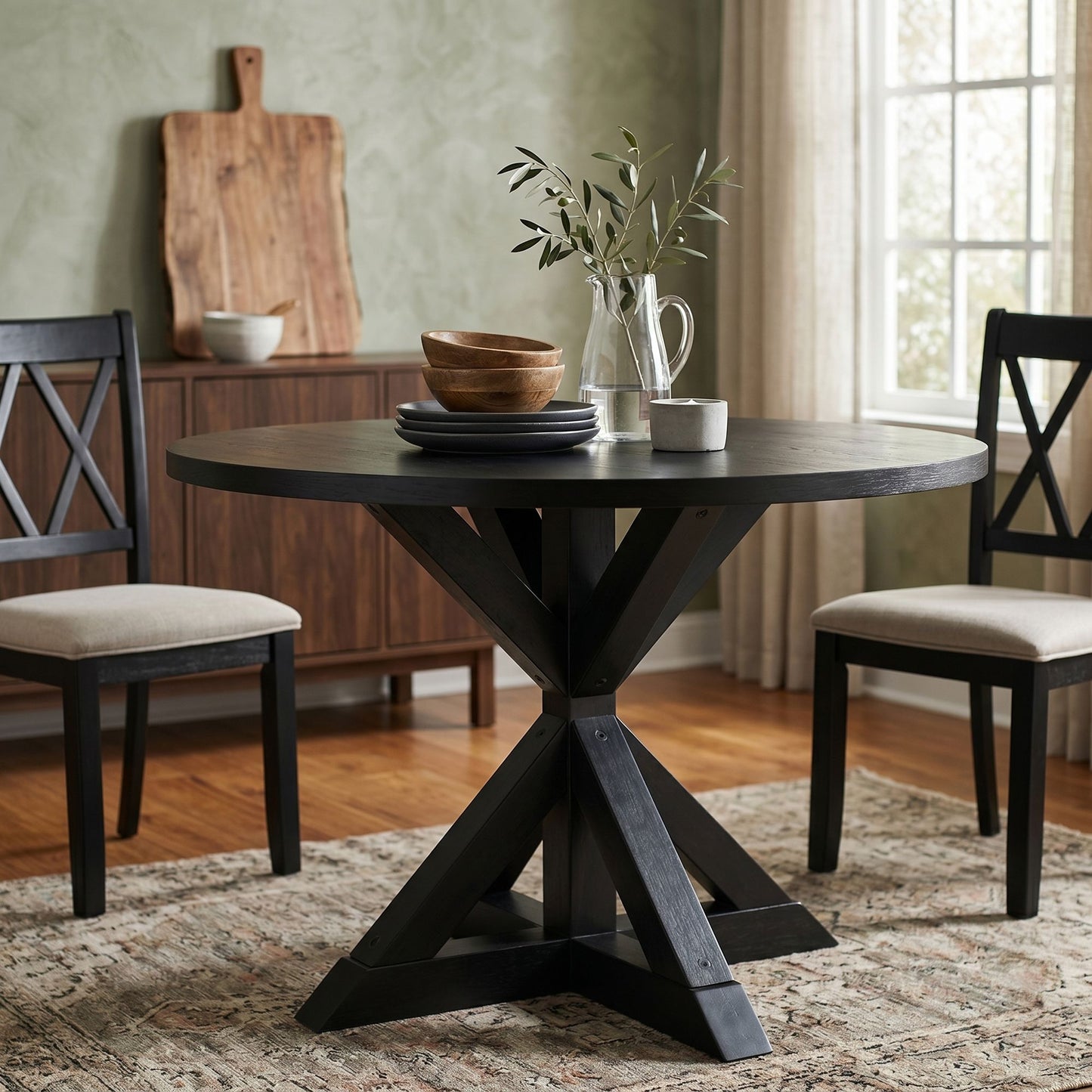 Windvale Cross-Buck Base Dining Table in Black image 2