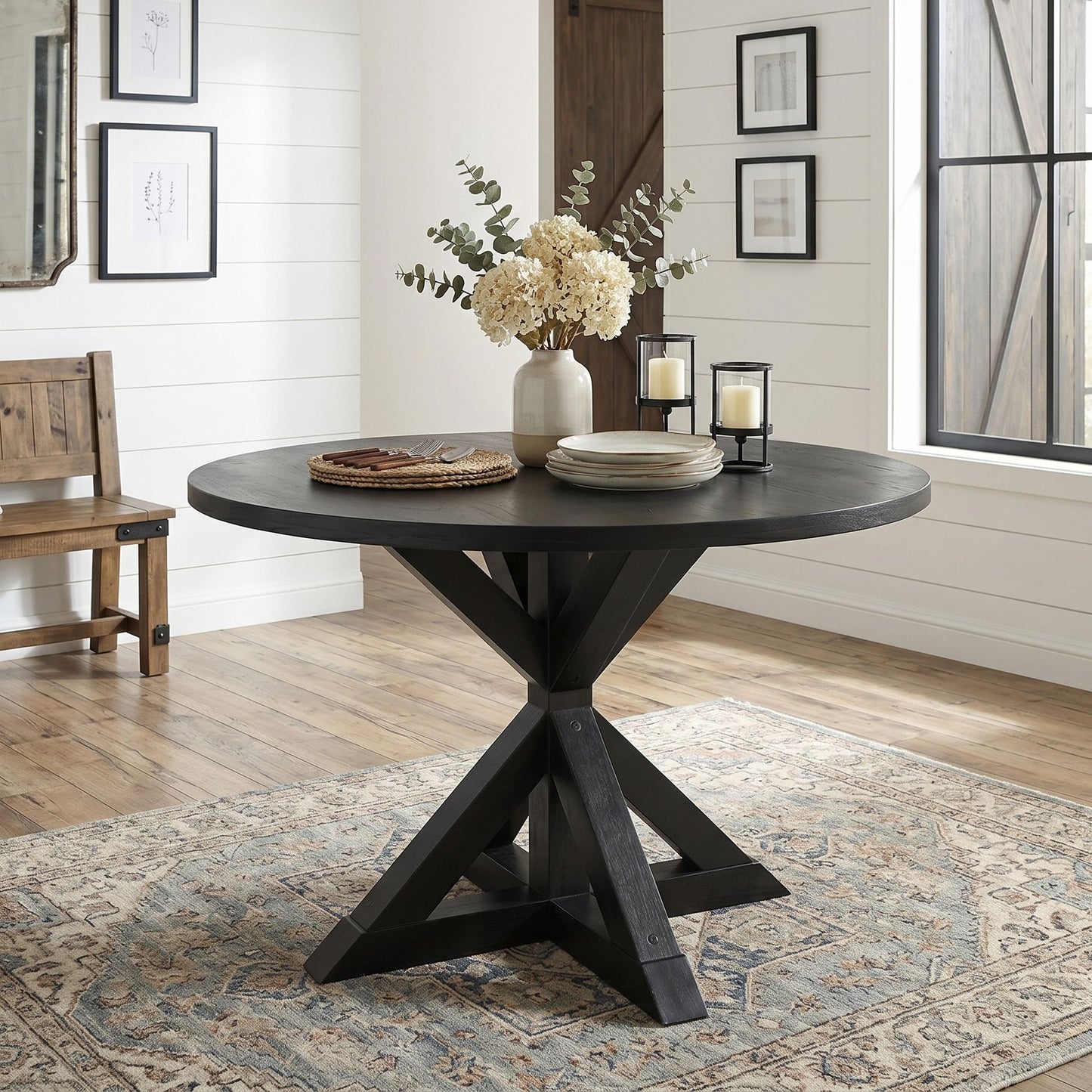 Windvale Cross-Buck Base Dining Table in Black image 1
