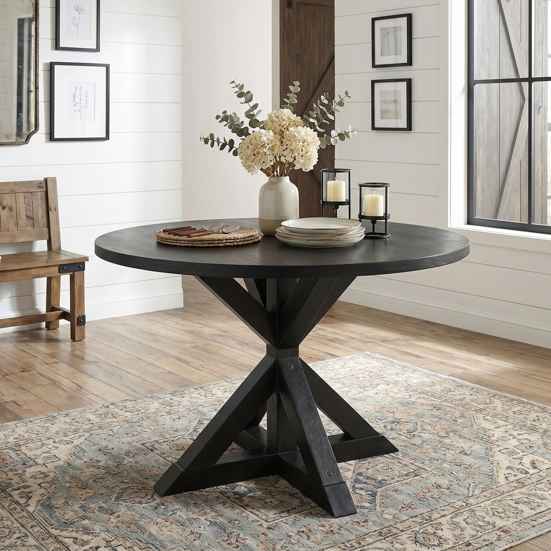 Windvale Cross-Buck Base Dining Table in Black image 1
