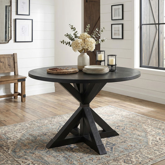Windvale Cross-Buck Base Dining Table in Black - front view