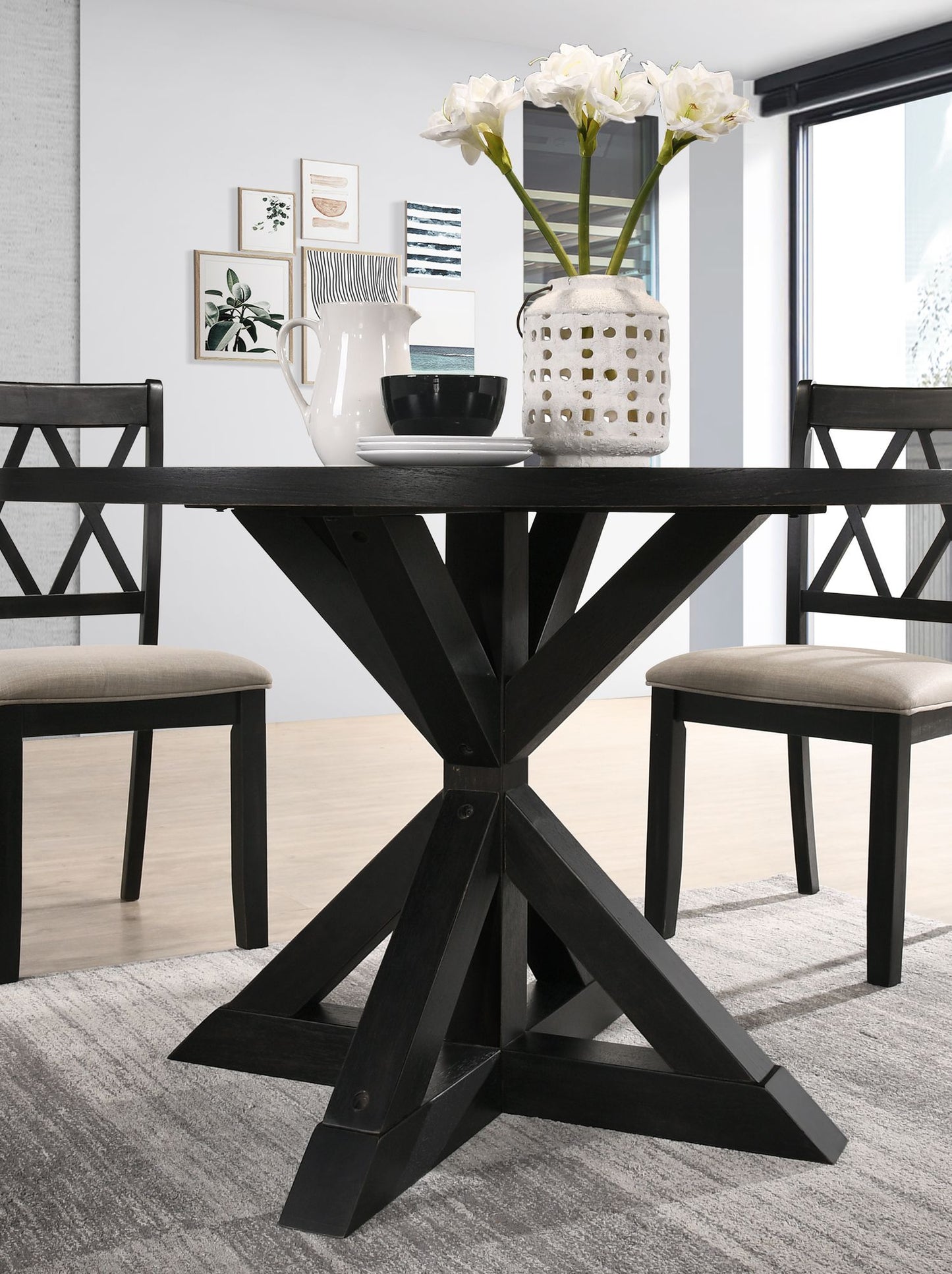 Windvale Cross-Buck Base Dining Table in Black image 10