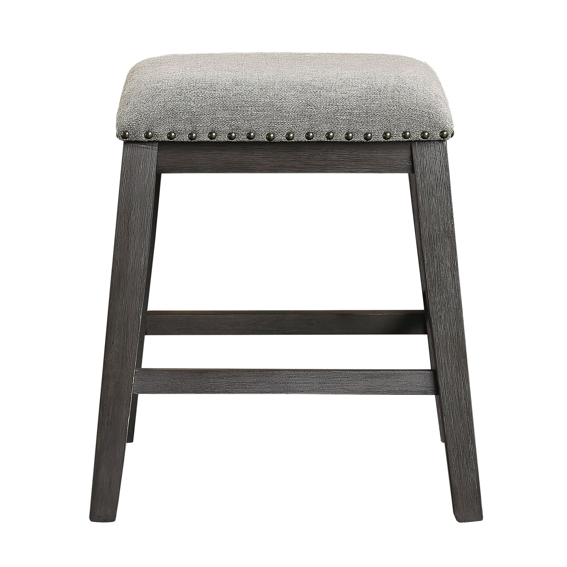 Wire-Brushed Gray Finish Set of 2 Counter Height Barstool Gray Chenille Upholstery Seat Nailhead Trim Casual Dining Furn image 2