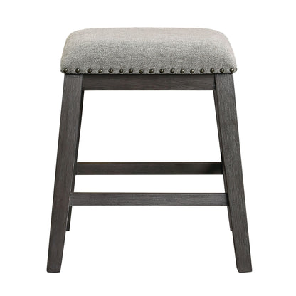 Wire-Brushed Gray Finish Set of 2 Counter Height Barstool Gray Chenille Upholstery Seat Nailhead Trim Casual Dining Furn image 2